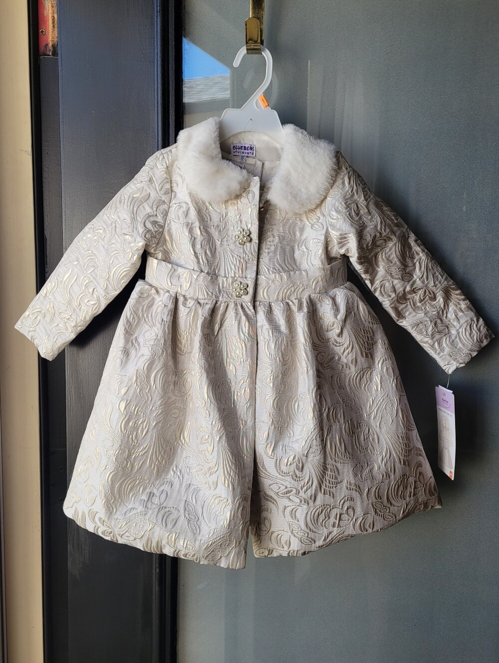 Blueberi Boulevard Girls 2-Pc Set Ivory Brocade Coat & Tulle Dress Size 4T